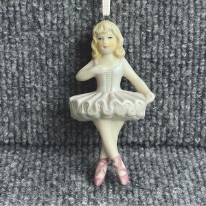 Vintage Midwest ornament ballerina girl blond toe shoes porcelain 4” balletcore